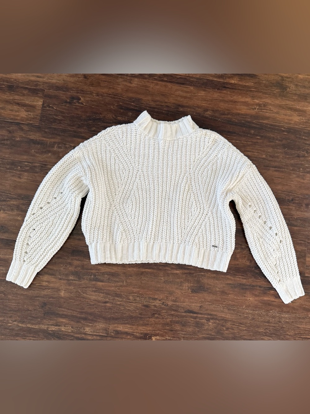 Hollister Cropped Cream Cable-Knit Mock Neck Sweater Size XS